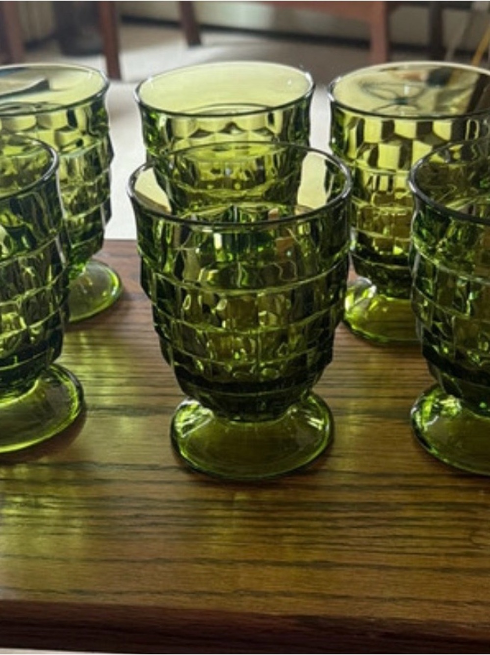 Green Textured Glass Goblets - small glasses and tall